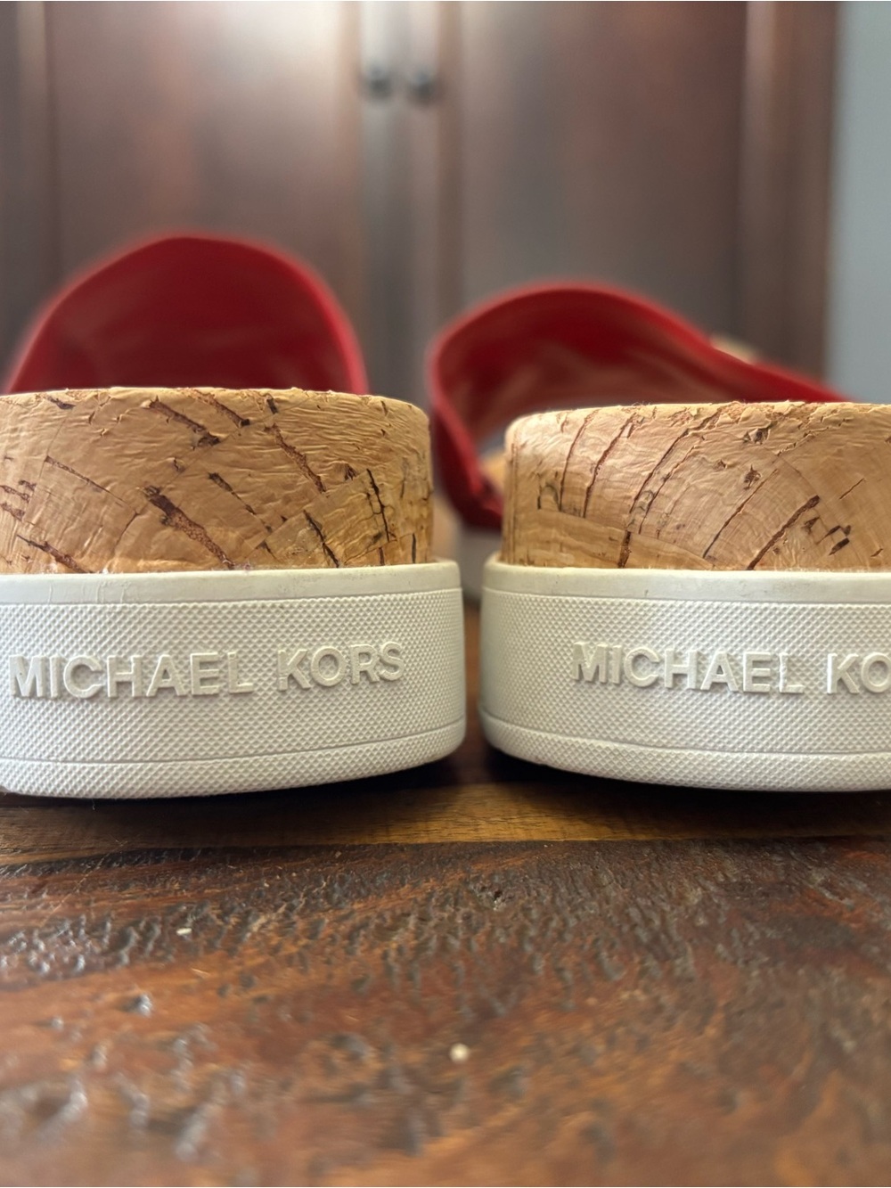 Michael Kors Red Warren Slides with Gold Logo Buckle - Picture 4 of 5